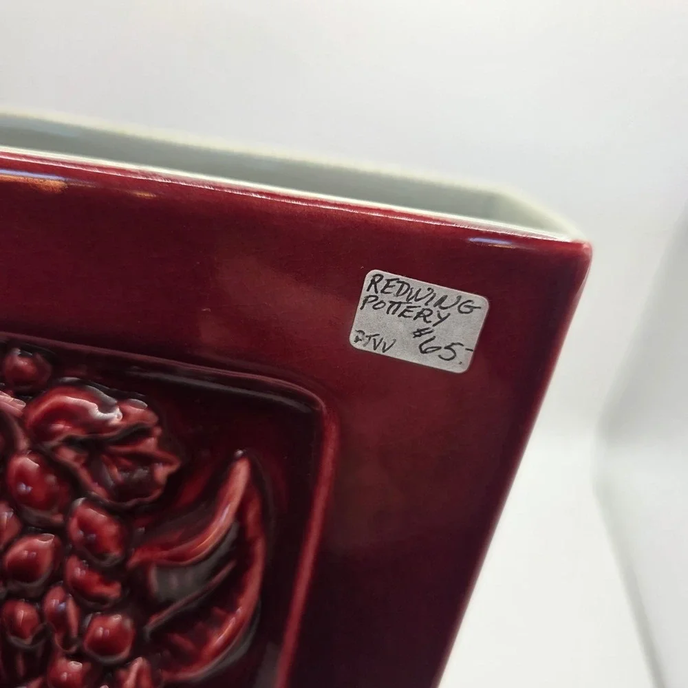 Vintage Red Wing Pottery B2001 Maroon Burgundy Floral Vase Planter MCM USA